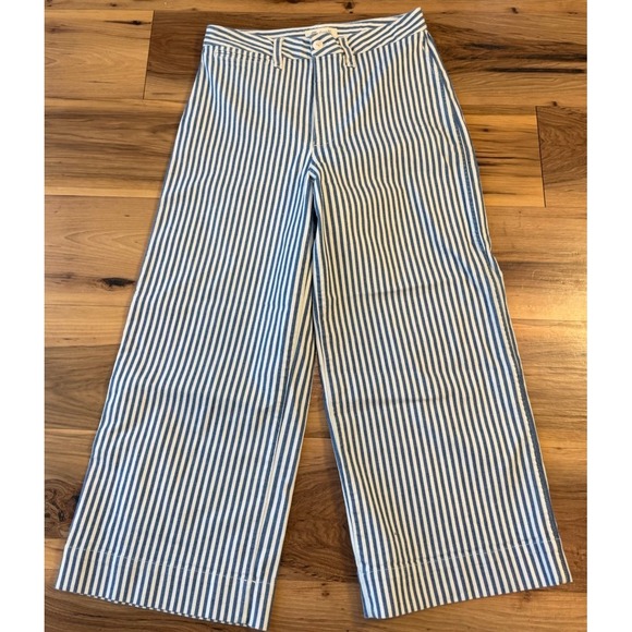 Madewell Pants - Madewell Sz 29 Emmett Blue White Stripe Cropped Wide Leg Pants High Rise Cotton
